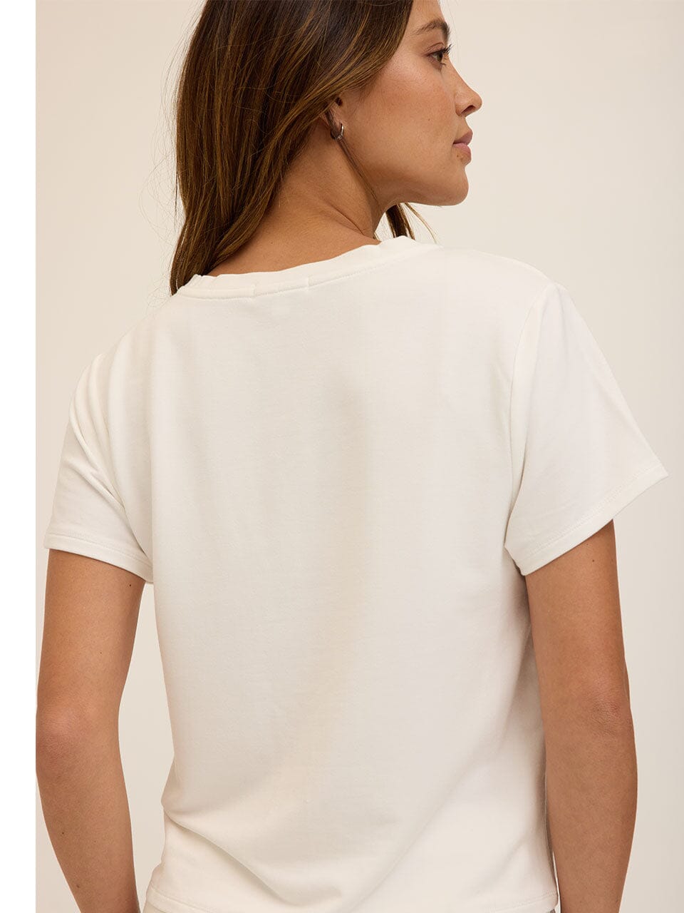 Core Modal Terry V-Neck Tee in Off-White and Cream
