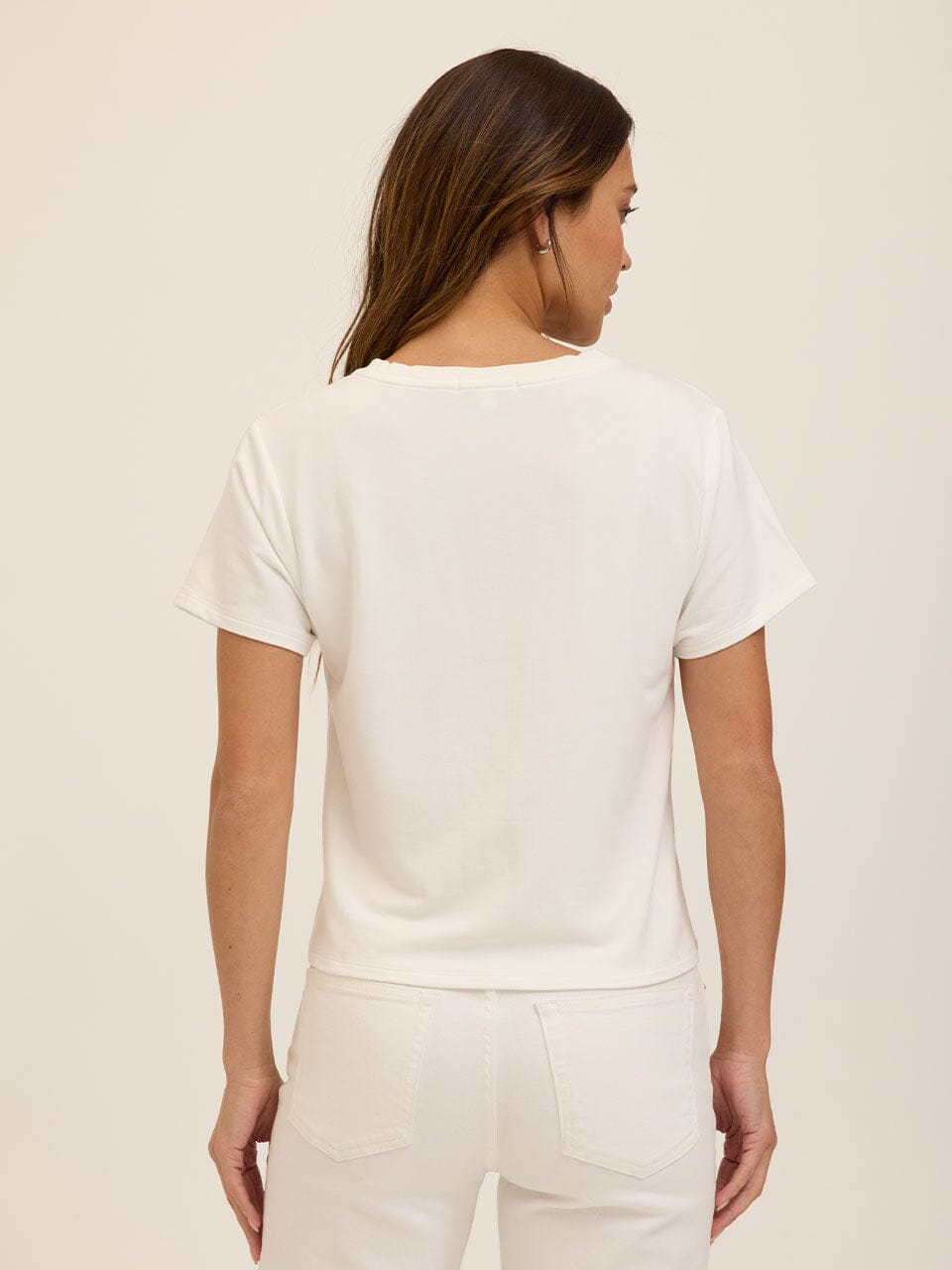 Core Modal Terry V-Neck Tee in Off-White and Cream