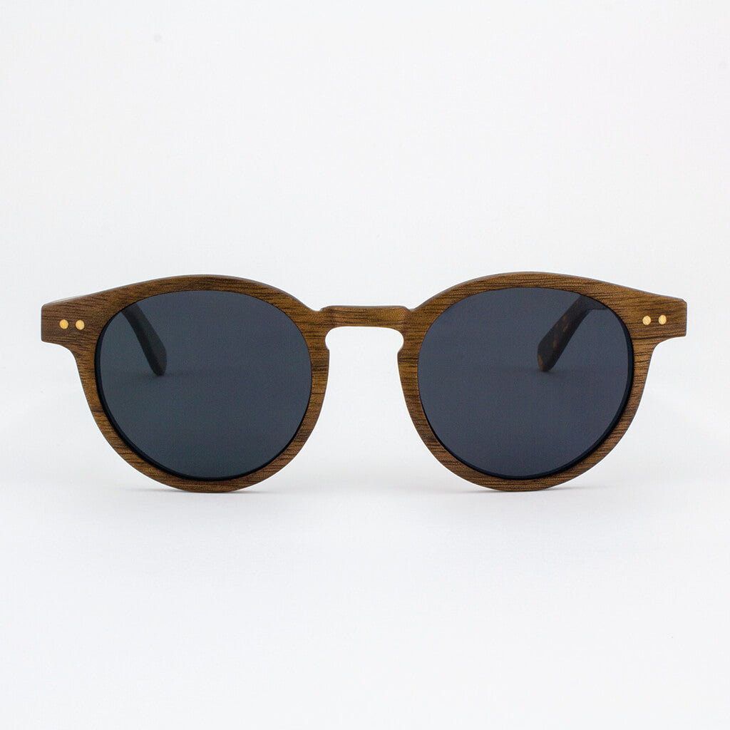 Marion minimalist wood sunglasses in brown and black frames