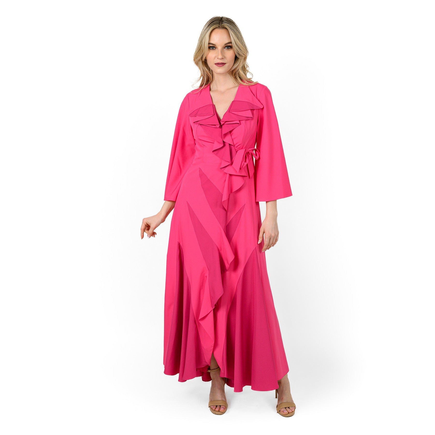 Godetted Cascading Front Maxi Dress