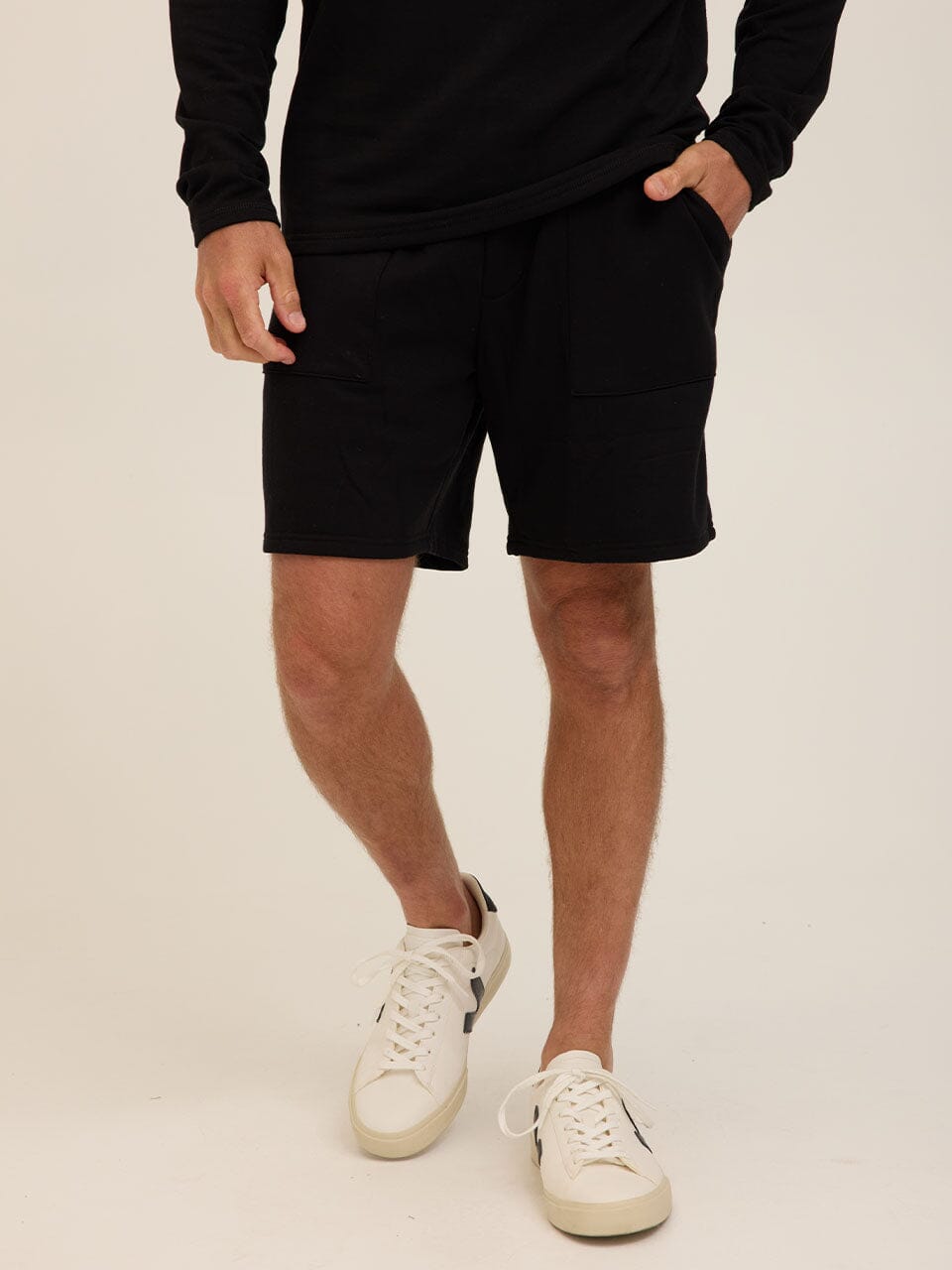 Men's Core Feather Fleece Short - Relaxed Fit Solid Black Shorts