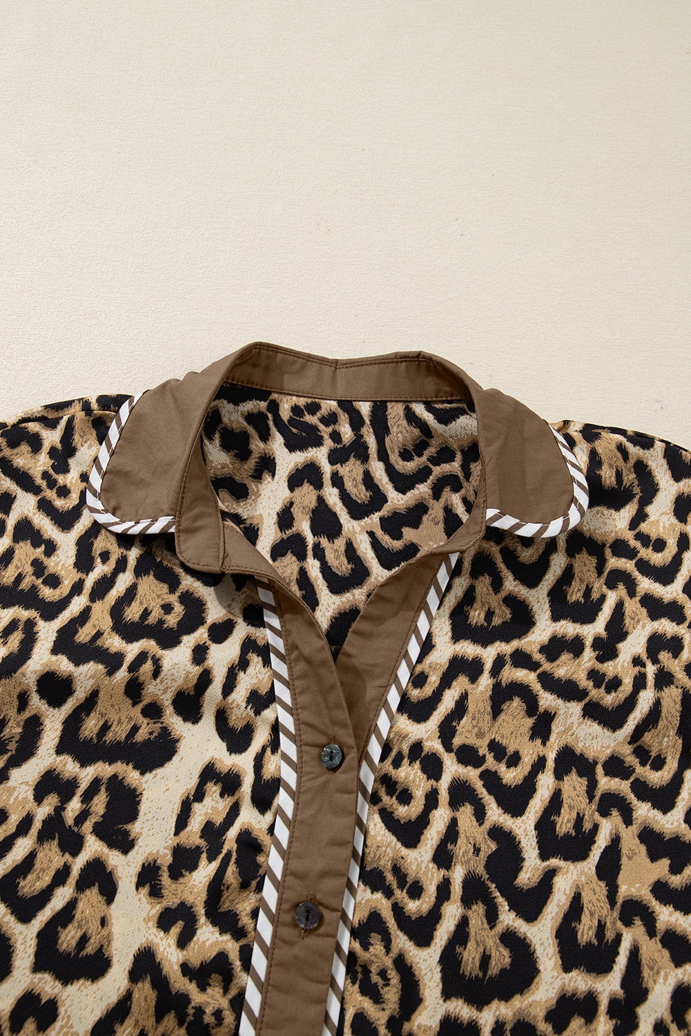 Leopard Collared 3/4 Sleeve Shirt and Pants Set