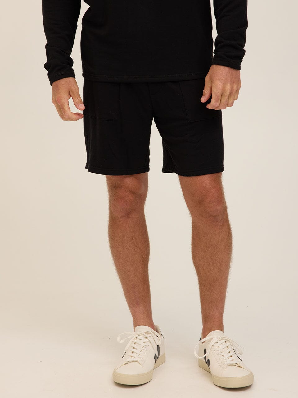 Men's Core Feather Fleece Short - Relaxed Fit Solid Black Shorts