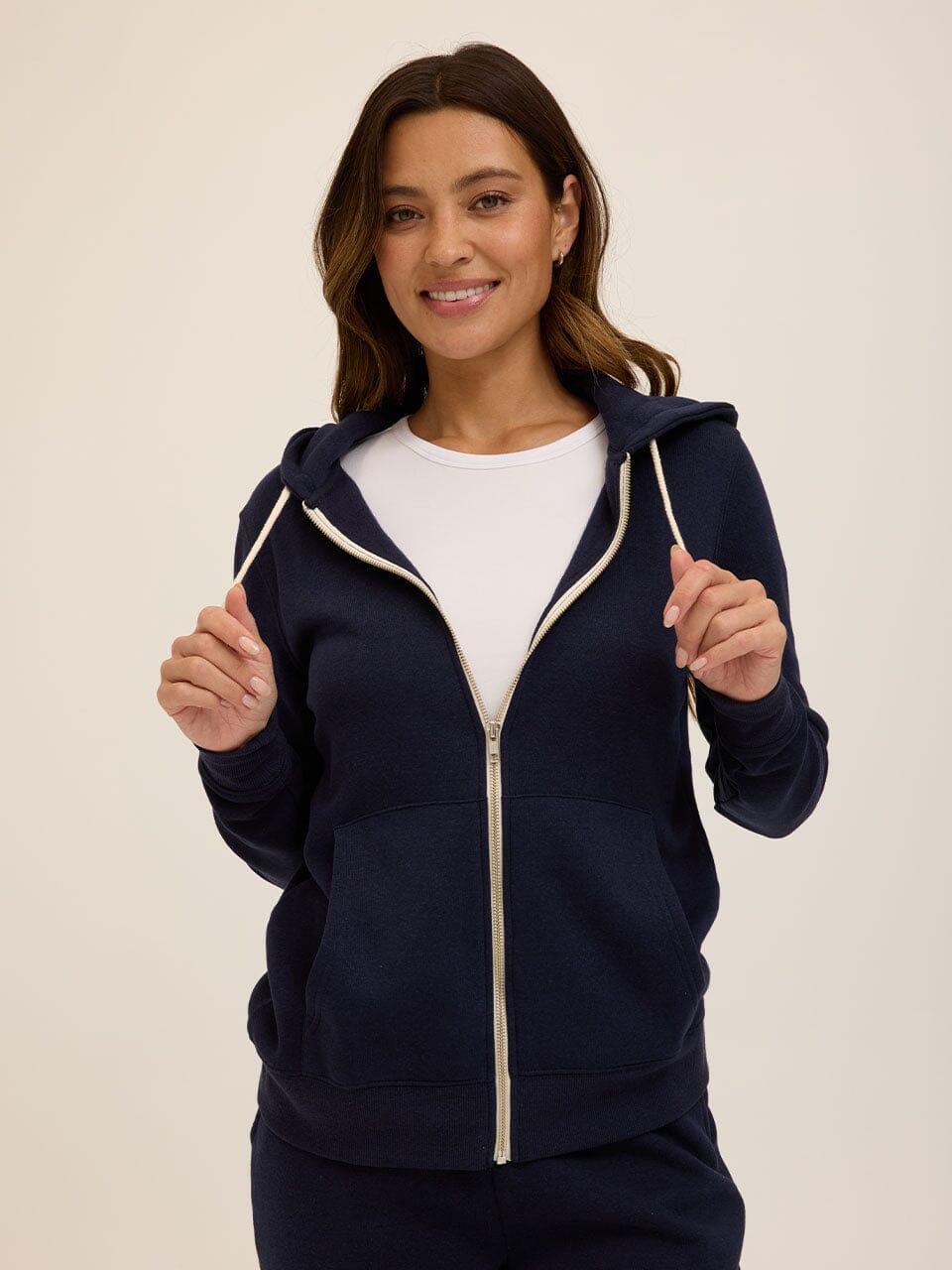 Core Triblend Fleece classic zip hoodie in navy-blue with front zipper and hood