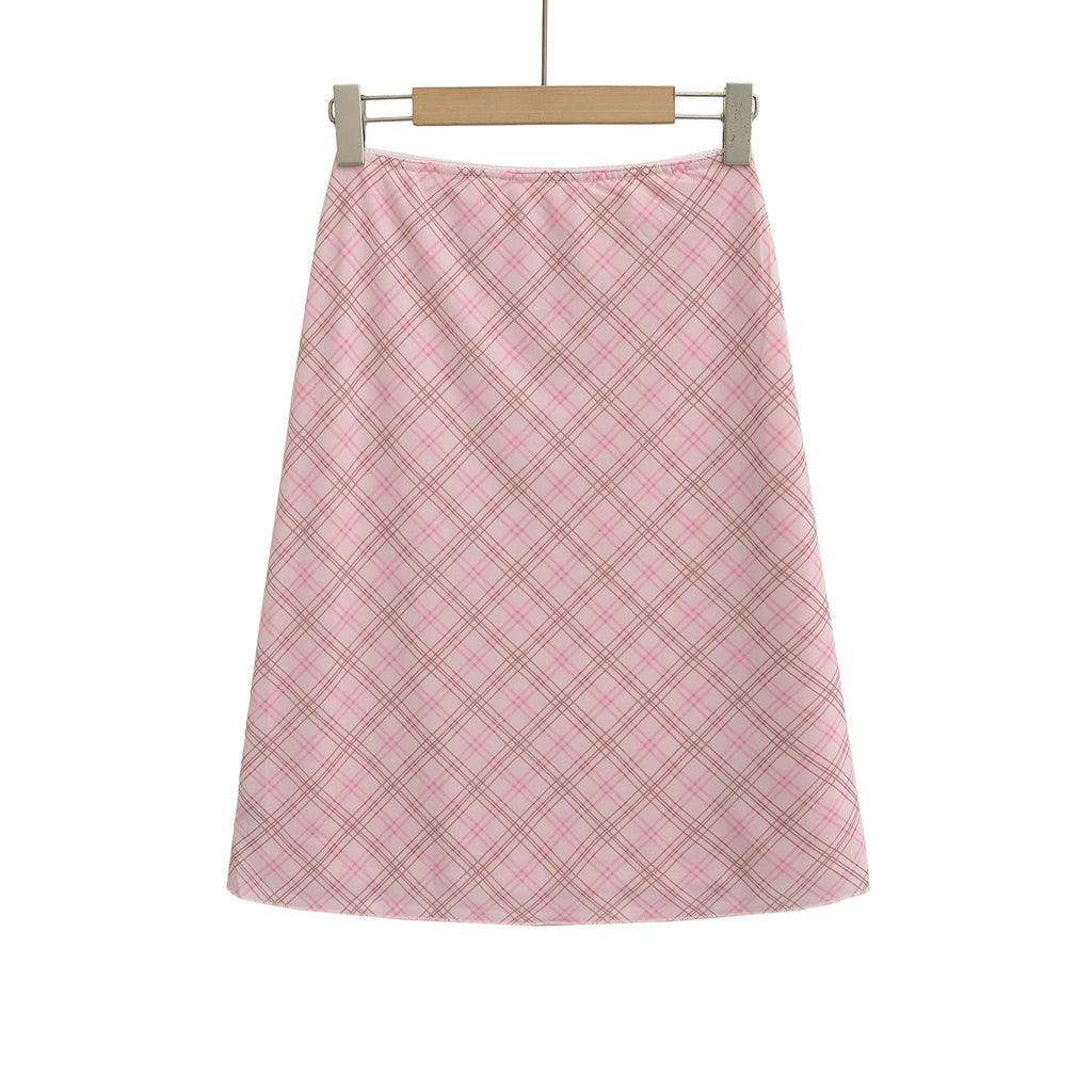 Plaid Hip-Hugging Elastic Waist Midi Skirt for Women - Image 3