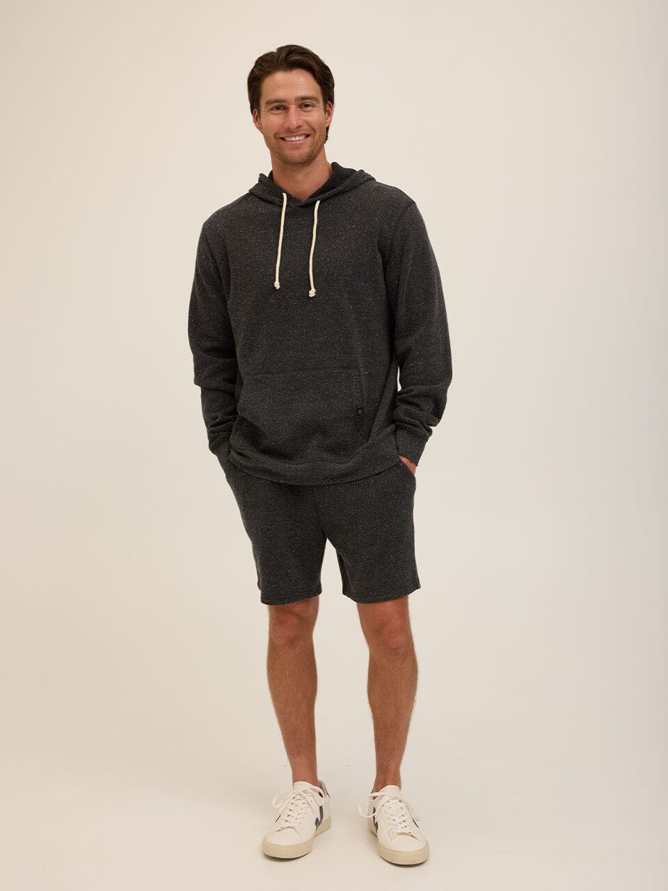 Men's Solid Triblend Fleece Shorts in Charcoal Grey and White