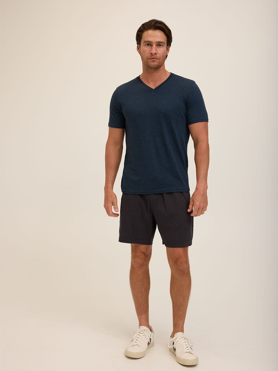 Men's Navy Blue Triblend Jersey V-Neck Tee - Soft Casual Knit Shirt
