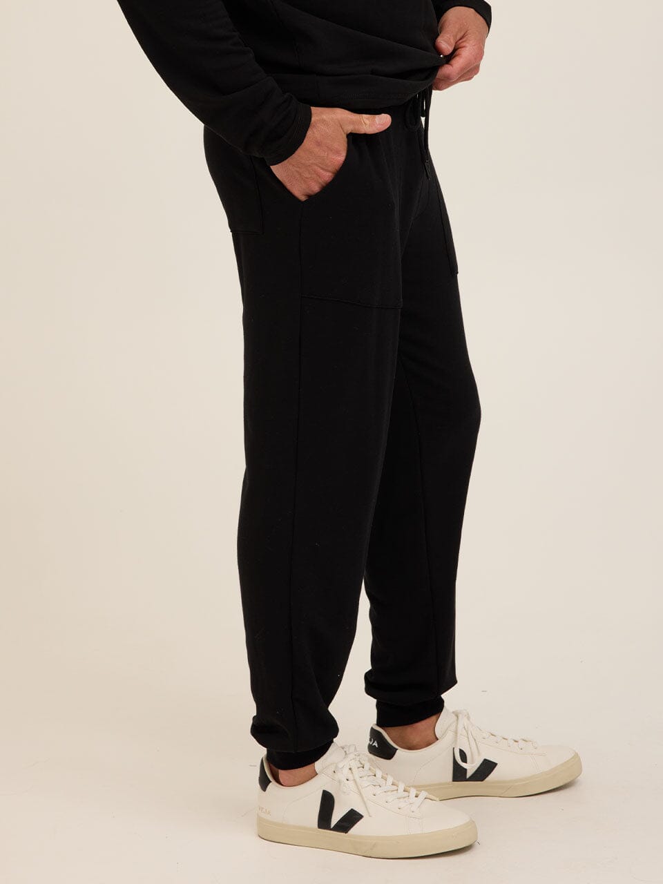 Men's Core Feather Fleece Jogger - Black Minimalist Lounge Pants
