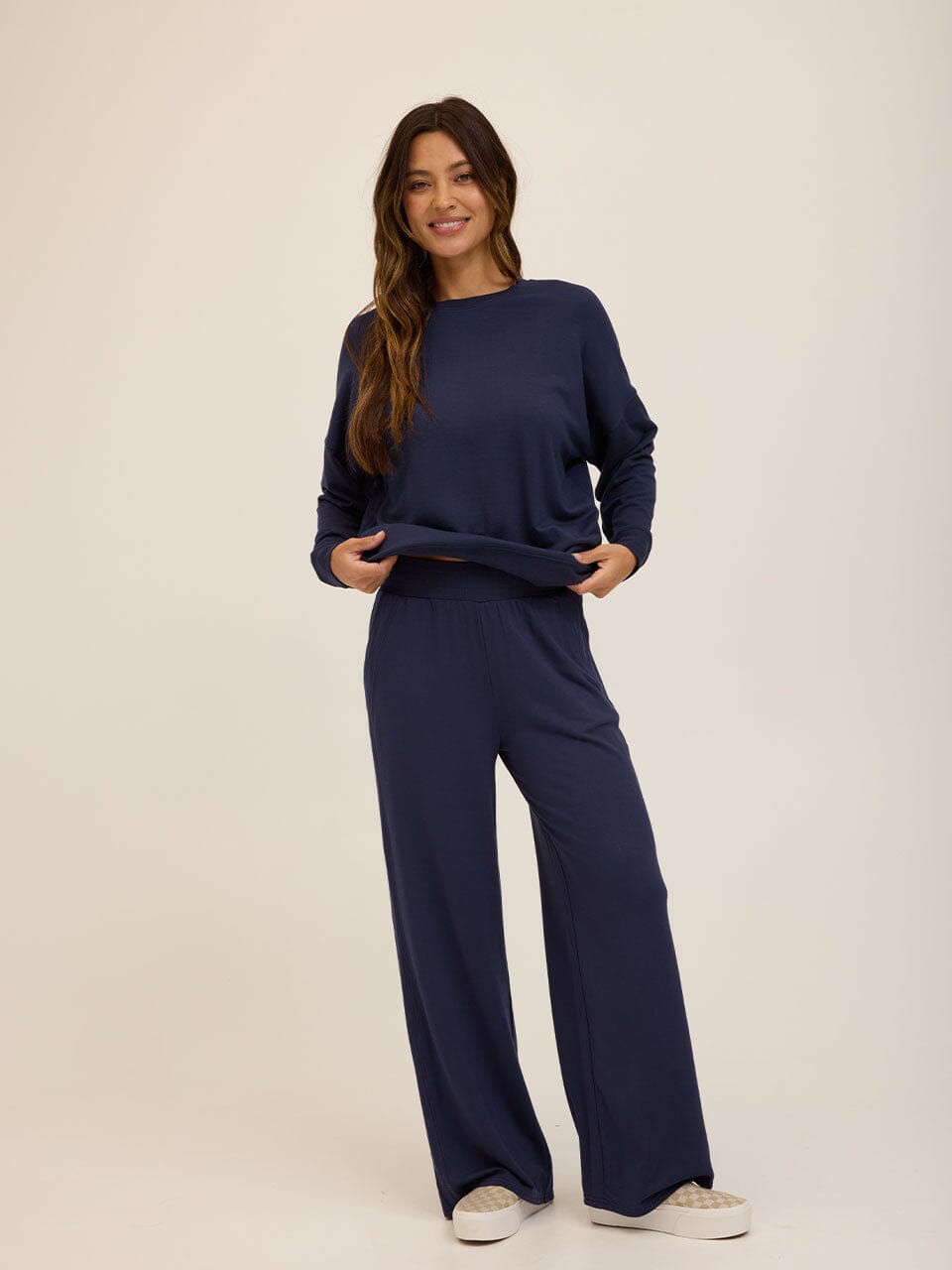 Women's Navy Blue Feather Fleece Sweatshirt - Relaxed Loungewear