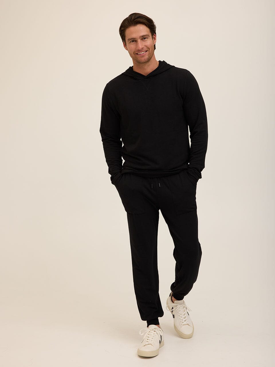 Men's Core Feather Fleece Jogger - Black Minimalist Lounge Pants