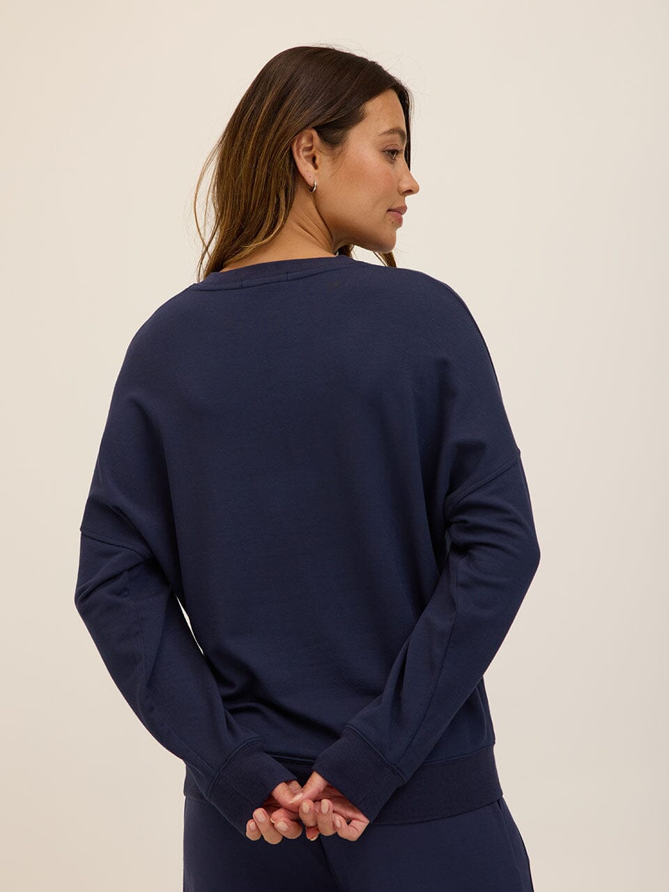 Women's Navy Blue Feather Fleece Sweatshirt - Relaxed Loungewear