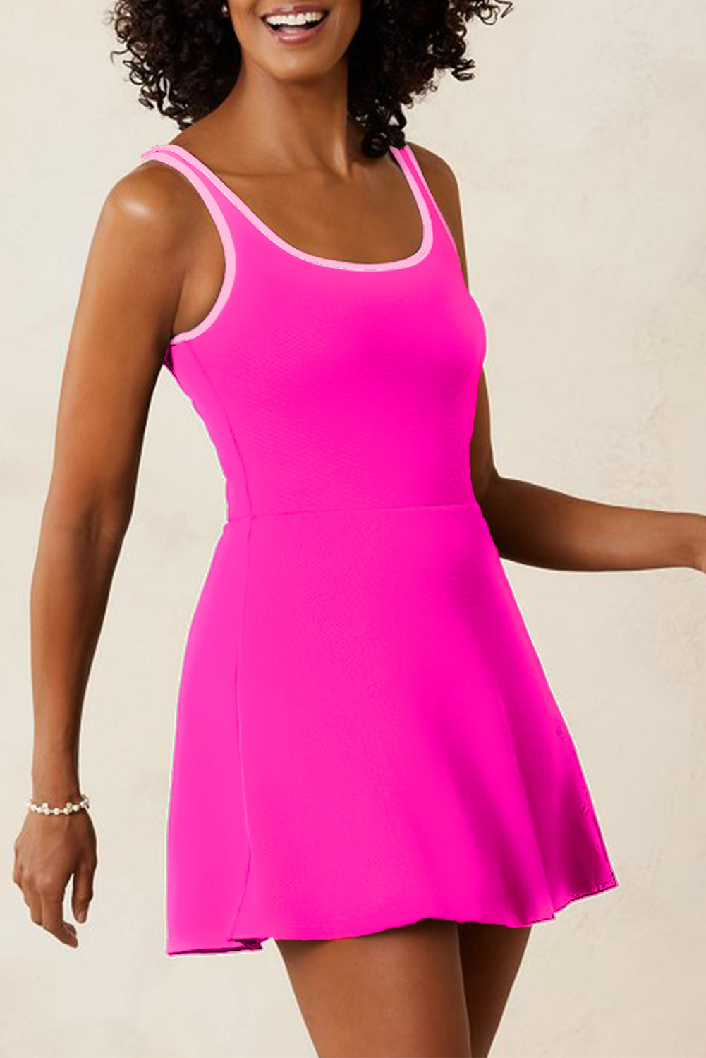 Rose Red Contrast Trim Active Swim Dress with Shorts