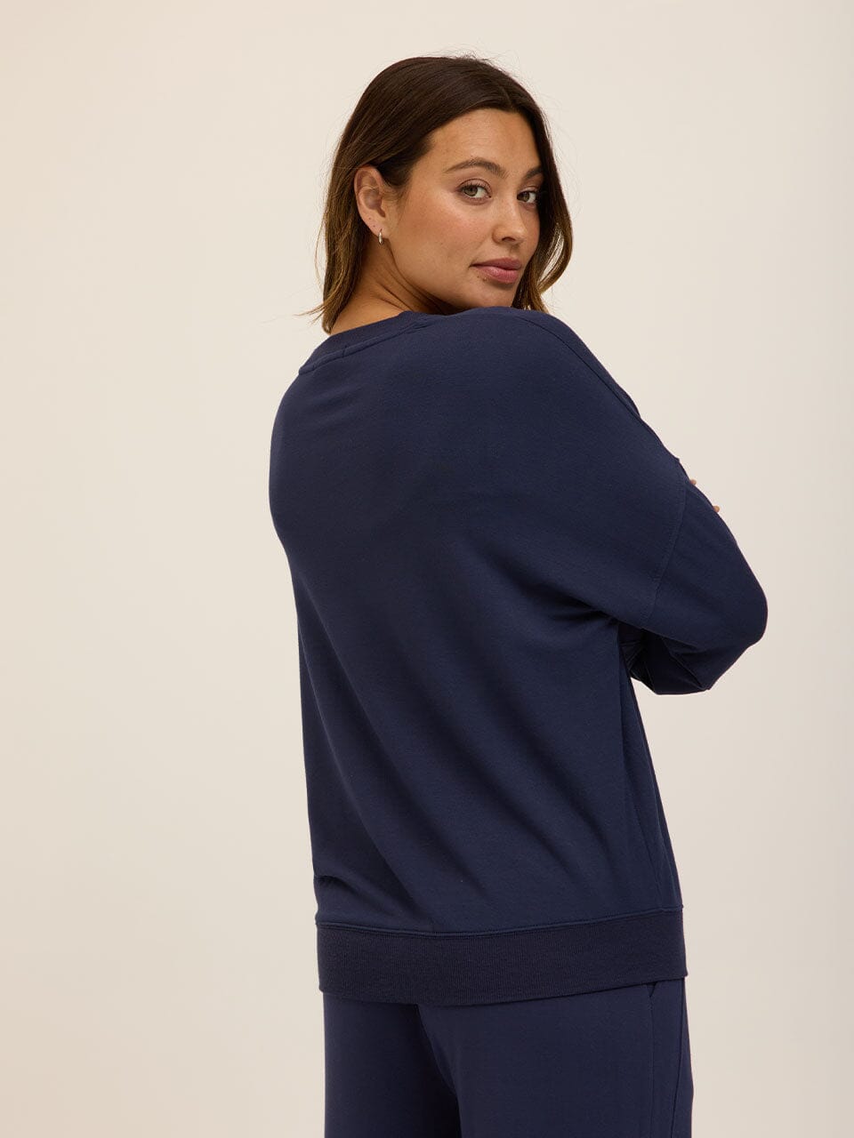 Women's Navy Blue Feather Fleece Sweatshirt - Relaxed Loungewear