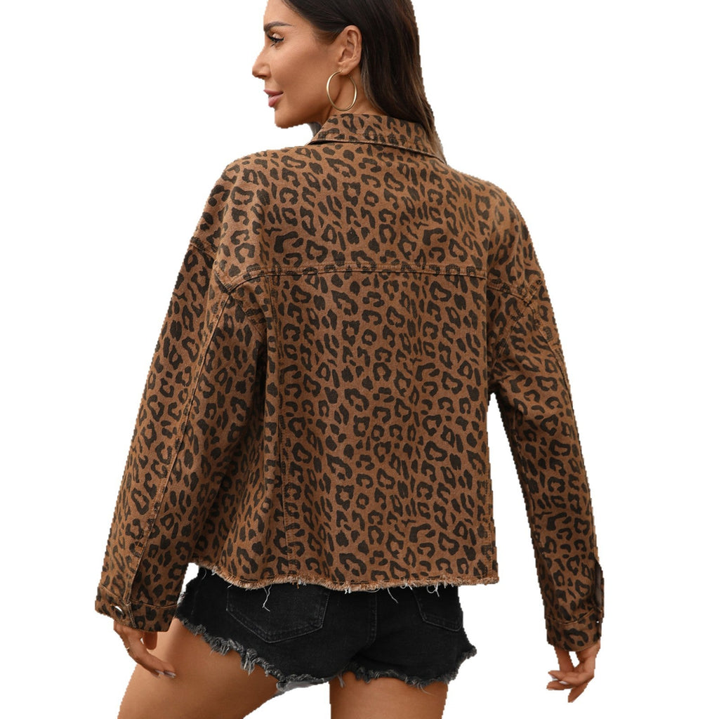 Loose Fit Leopard Print Denim Jacket for Women Street Style - Image 5
