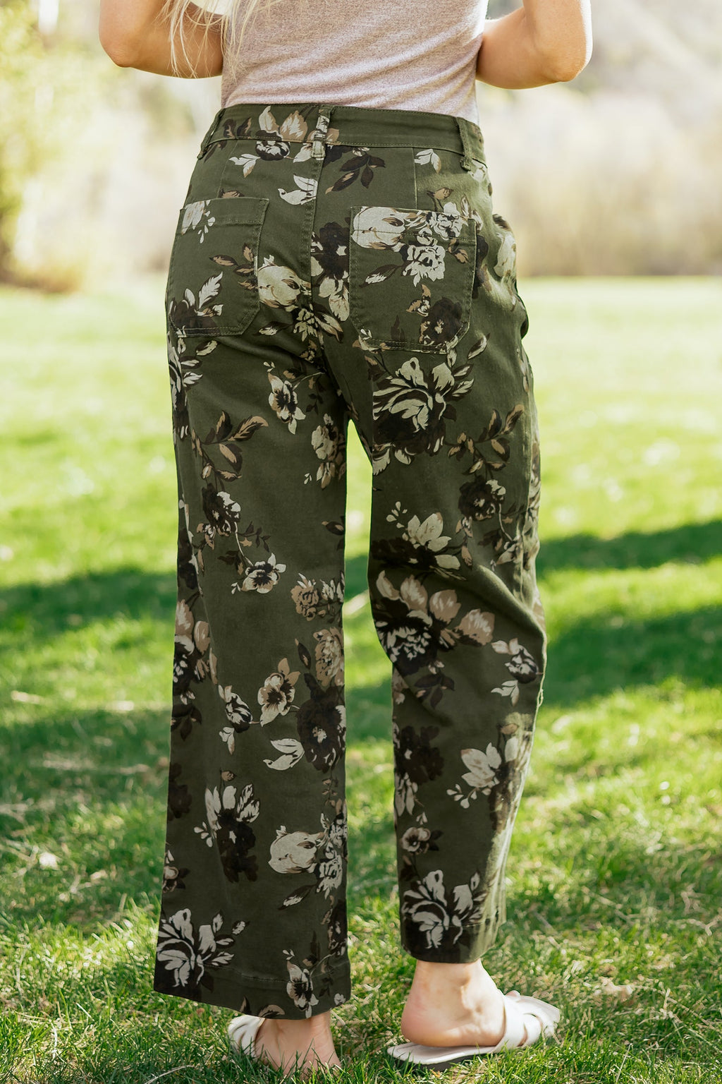 Floral Denim Patch Pocket Straight Leg Jeans