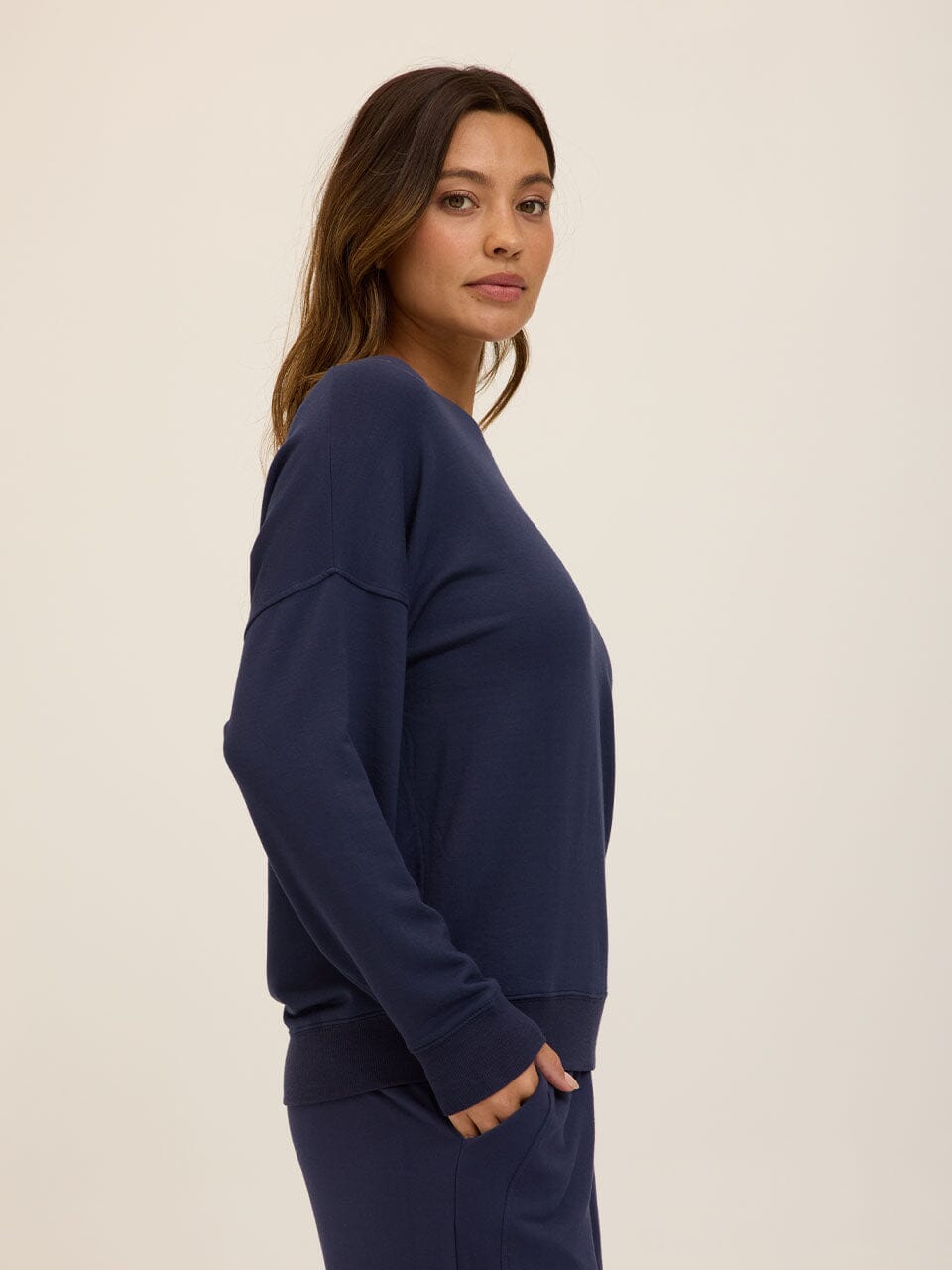 Women's Navy Blue Feather Fleece Sweatshirt - Relaxed Loungewear