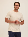 Men's Core Luxe Jersey Crew Neck Tee in neutral light beige featuring a short-sleeve, solid knit design.