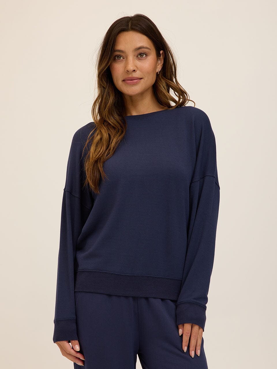 Women's Navy Blue Feather Fleece Sweatshirt - Relaxed Loungewear