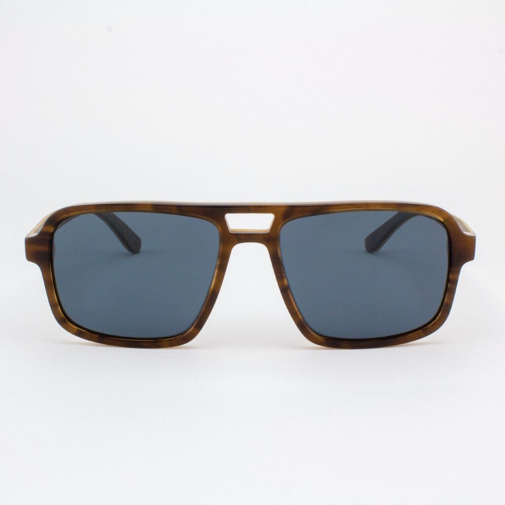 Handcrafted Rockledge modern unisex sunglasses in dark brown acetate and wood.
