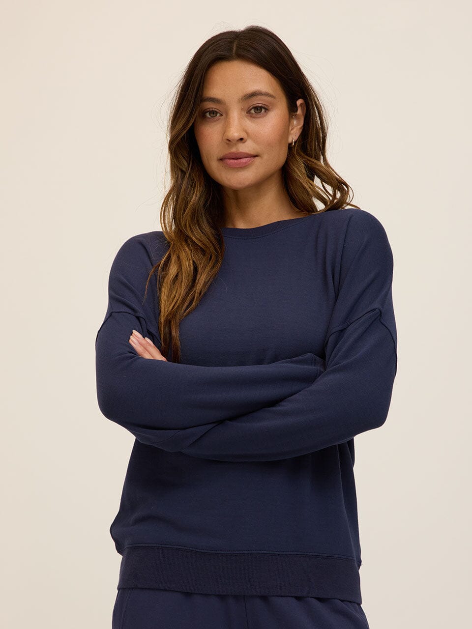 Women's Navy Blue Feather Fleece Sweatshirt - Relaxed Loungewear