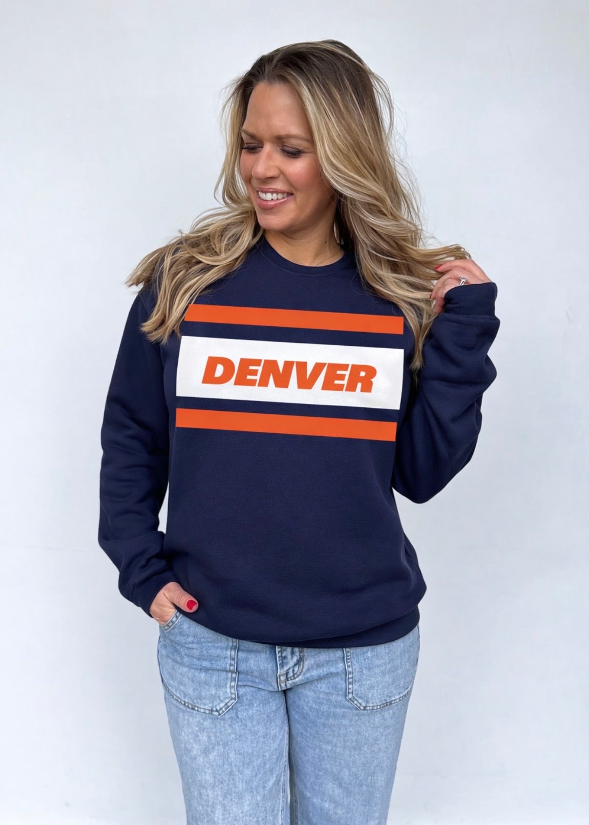 Vintage Denver Crewneck Sweatshirt - Navy White Sporty Top
