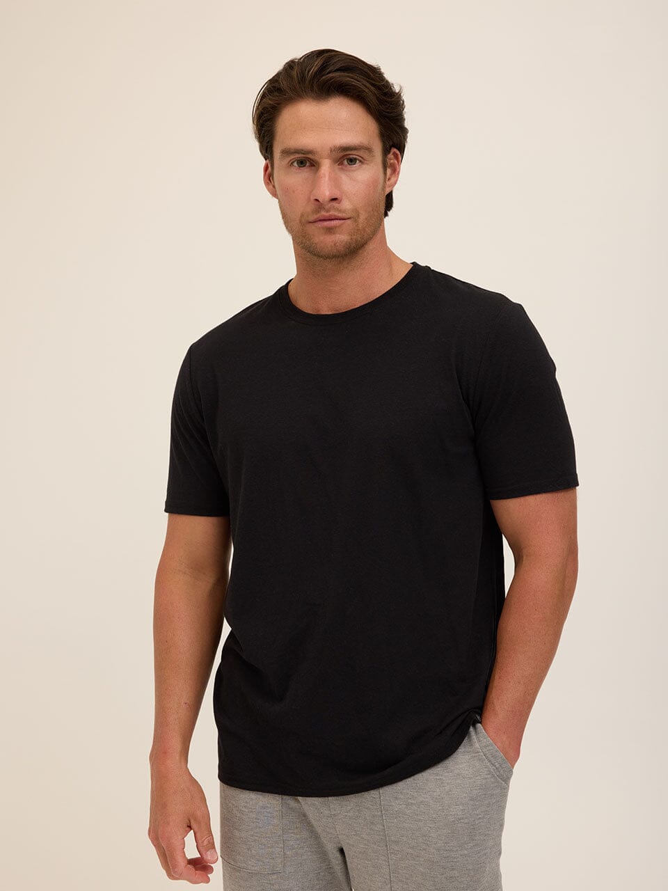 Men's Core Triblend Jersey Crew Neck Tee in Black and Charcoal-grey