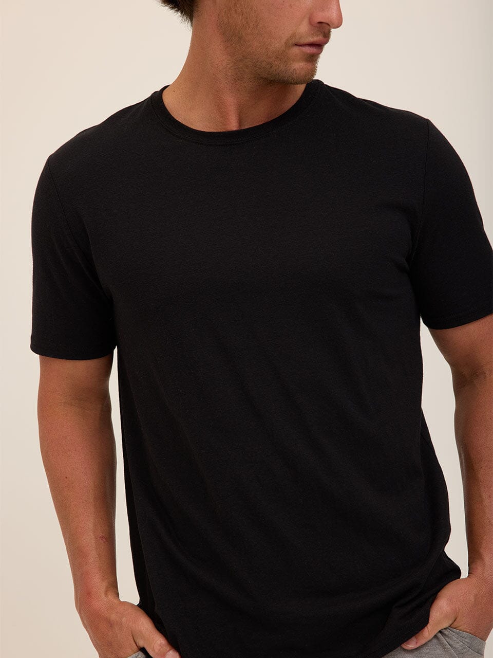 Men's Core Triblend Jersey Crew Neck Tee in Black and Charcoal-grey