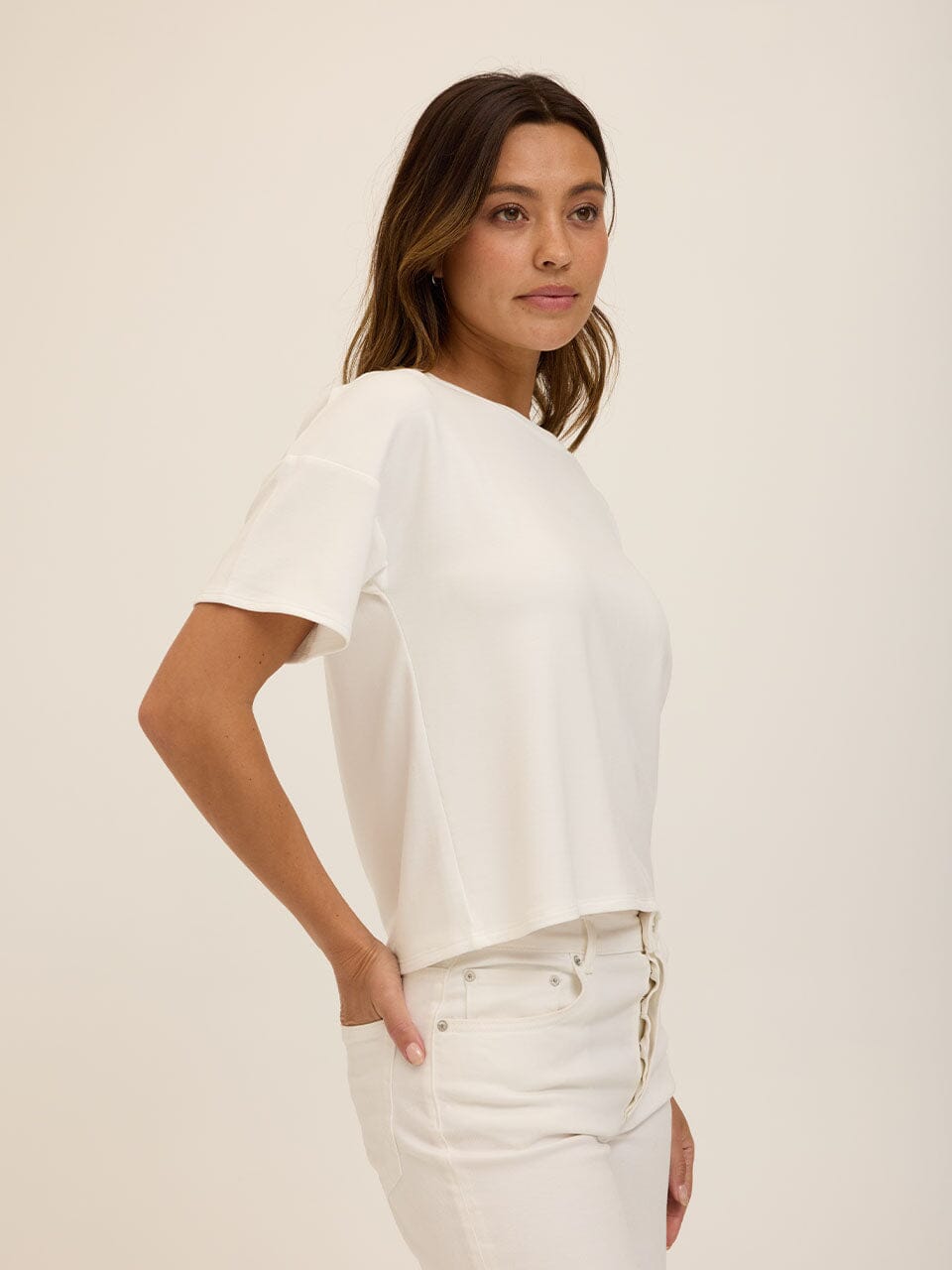 Core Modal Terry White Crew Neck Tee