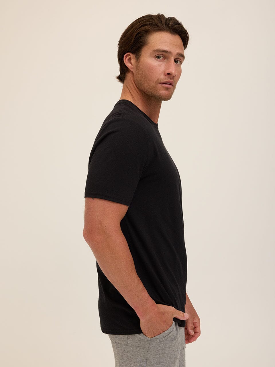 Men's Core Triblend Jersey Crew Neck Tee in Black and Charcoal-grey