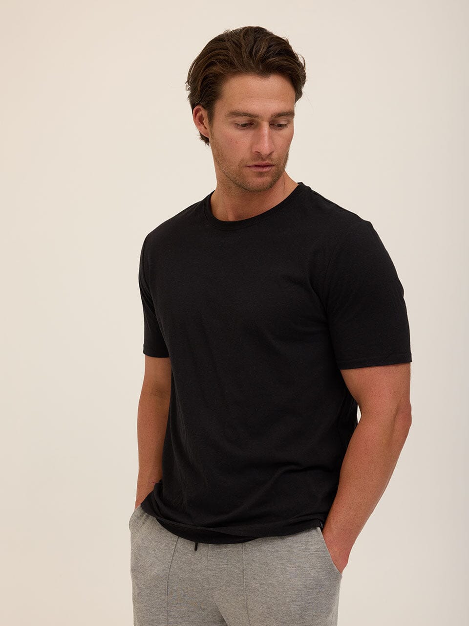Men's Core Triblend Jersey Crew Neck Tee in Black and Charcoal-grey