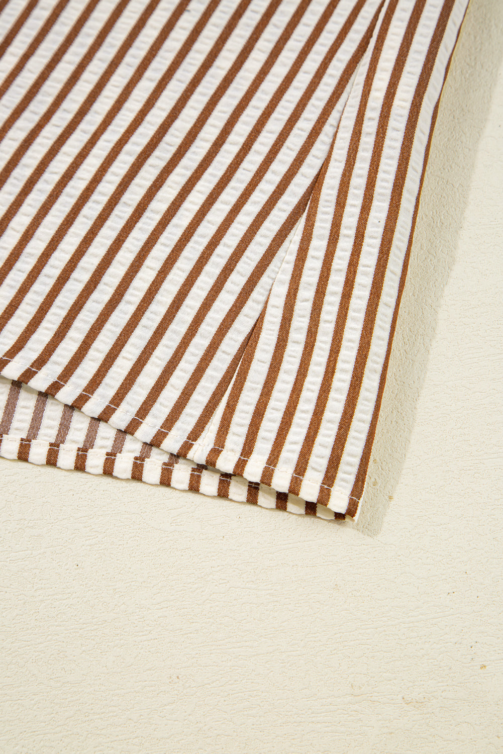 Blair Tied Cuffs Seersucker Blouse in Brown and White Stripe