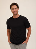 Close up of Men's Core Triblend Jersey Crew Neck Tee in black and charcoal-grey