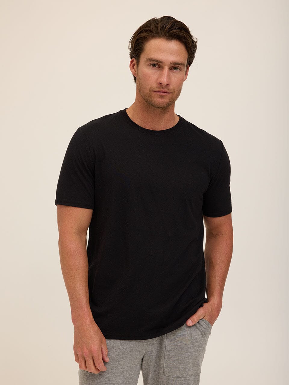 Men's Core Triblend Jersey Crew Neck Tee in Black and Charcoal-grey