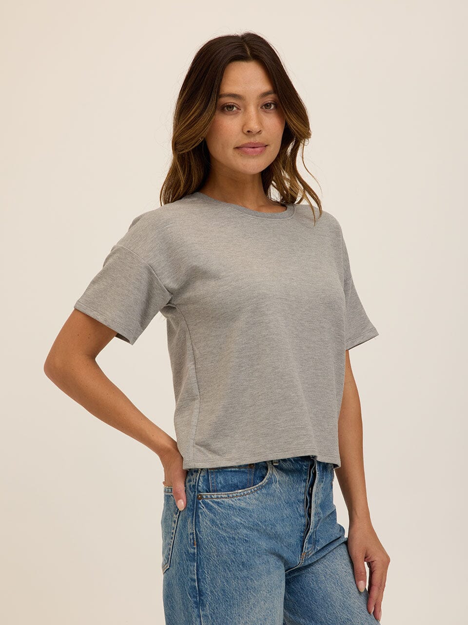 Core Modal Terry Crew Neck Tee in Grey