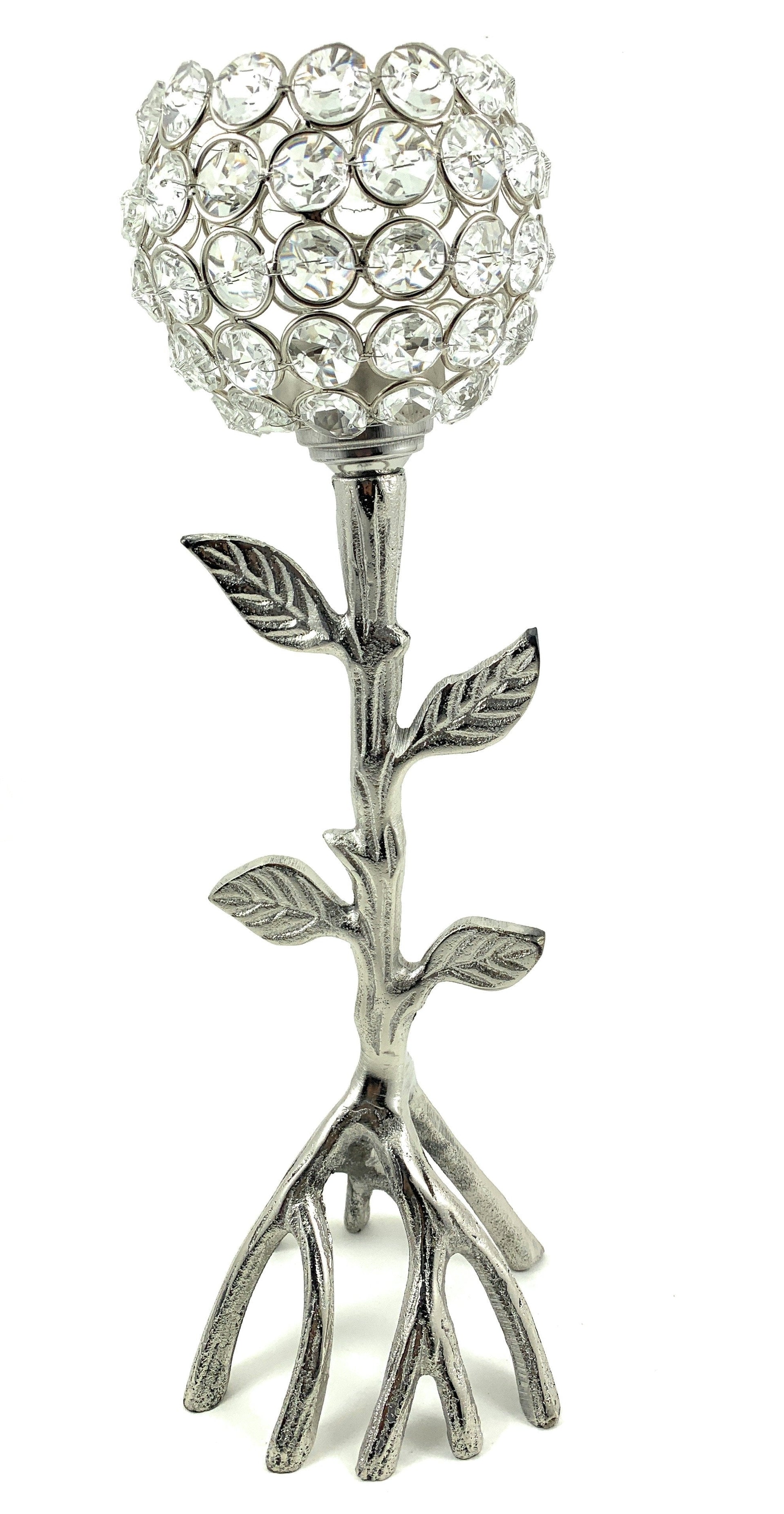 Silver Tree Hurricane Candle Holder