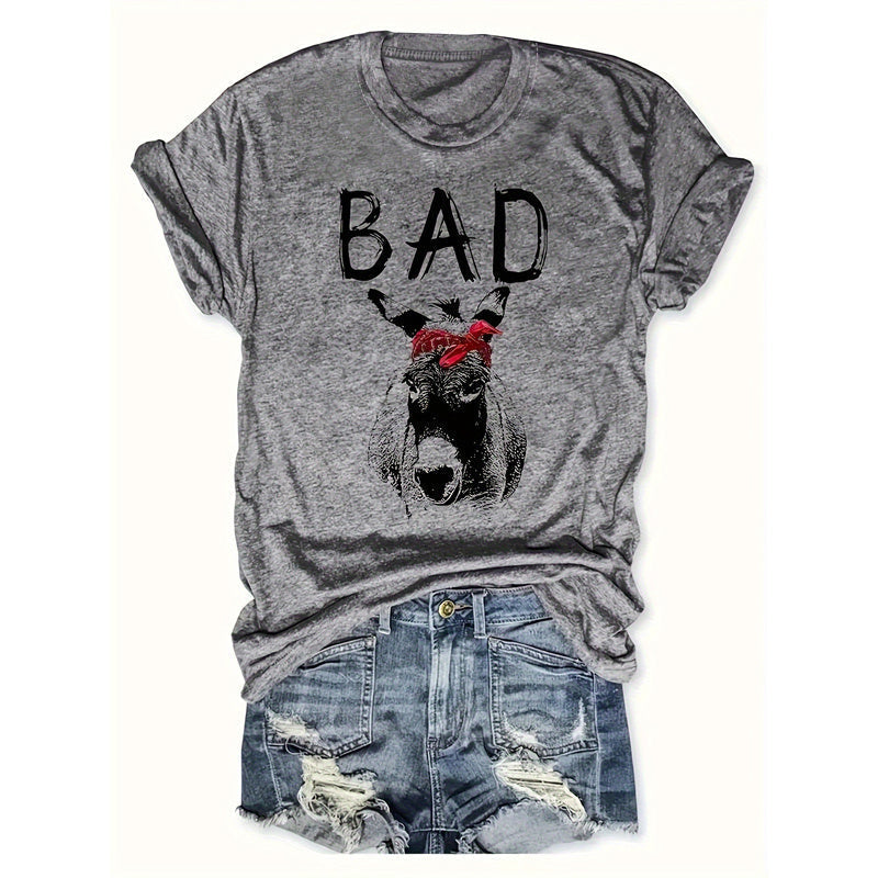Women's Animal Letter Print T-Shirt in Gray