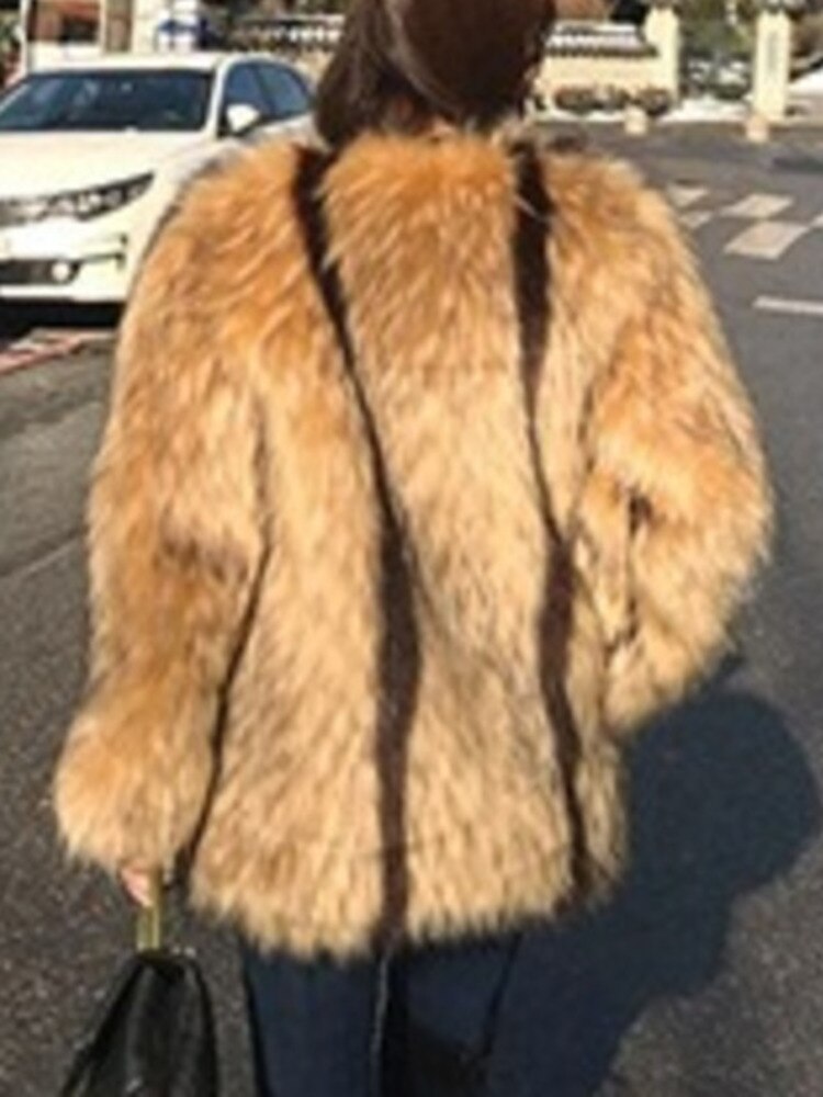 Women's Harajuku Style Faux Fur Coat with Mixed Color Stripes - Image 3