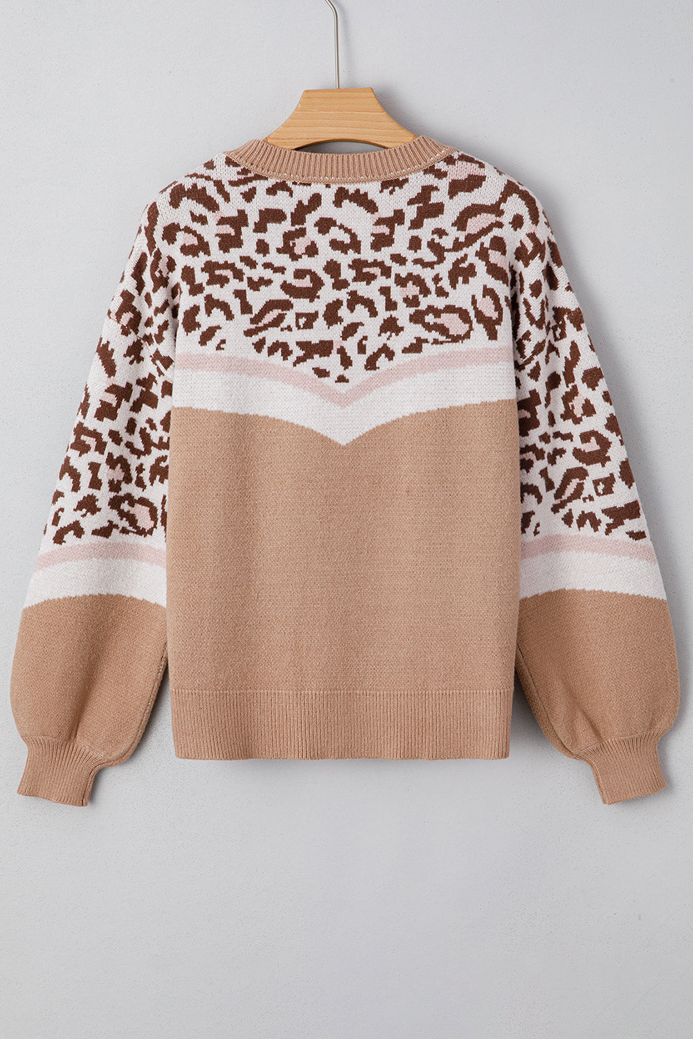 Leopard Colorblock Puff Sleeve Sweater