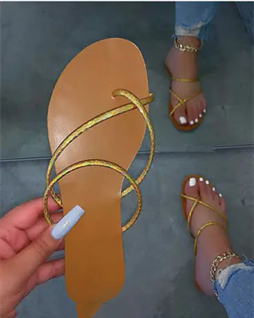 Women's Gold Strappy Flat Sandals for Summer Beach Wear - Image 2