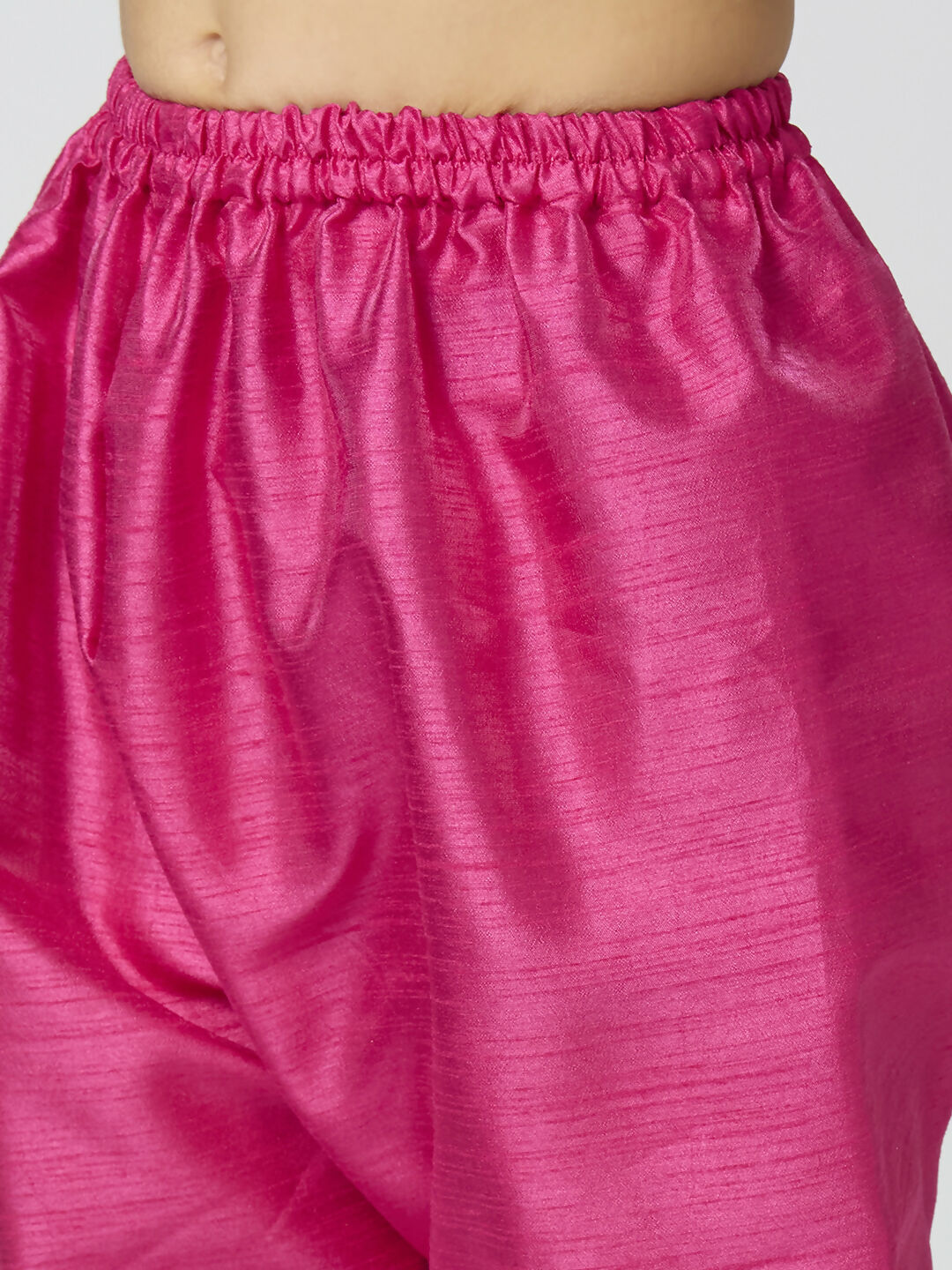 Kids Rani Pink Chanderi Kurta and Pyjama Set with Butta Work