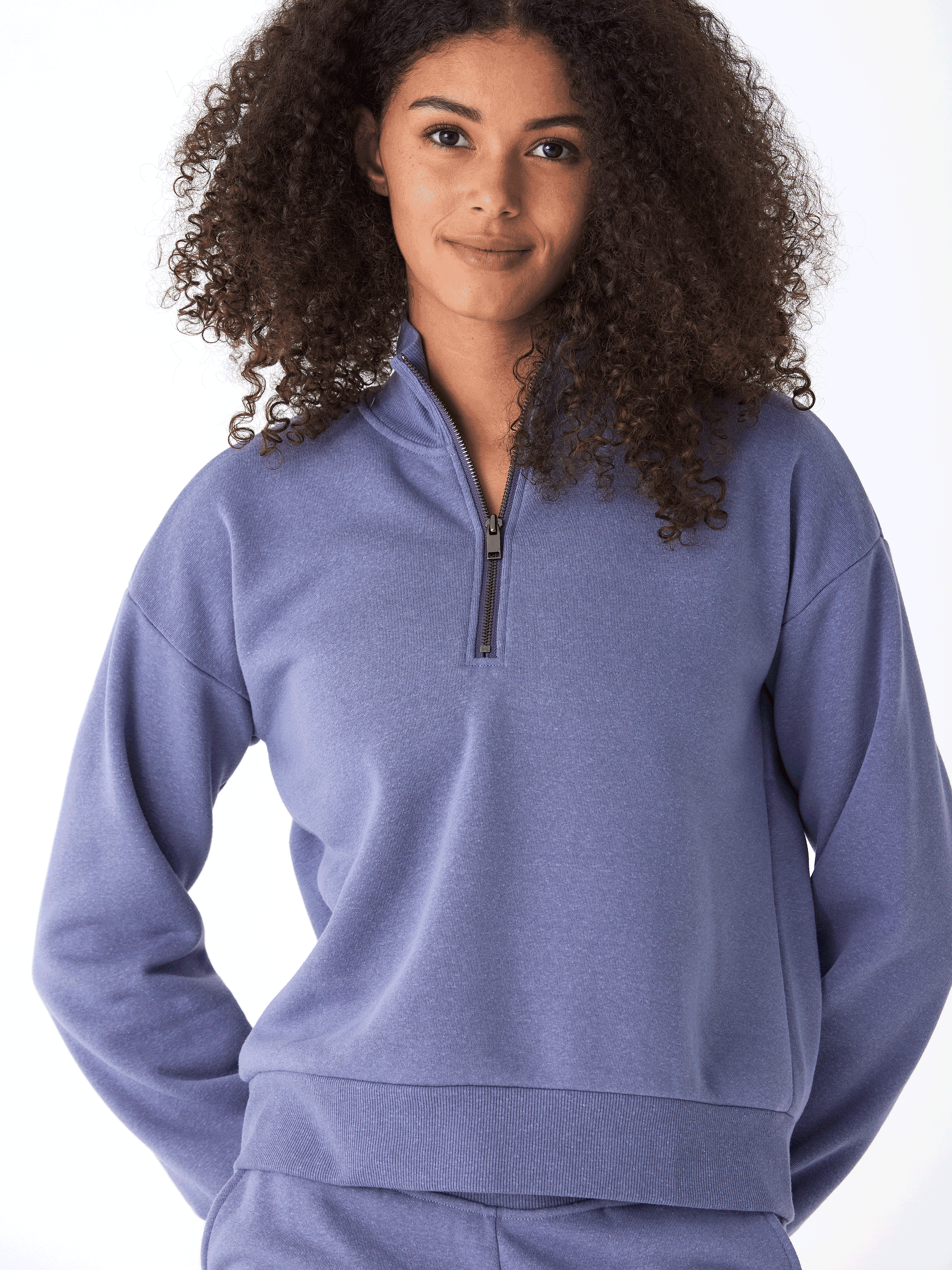 Constance Women's Triblend Fleece Half Zip Pullover in Blue