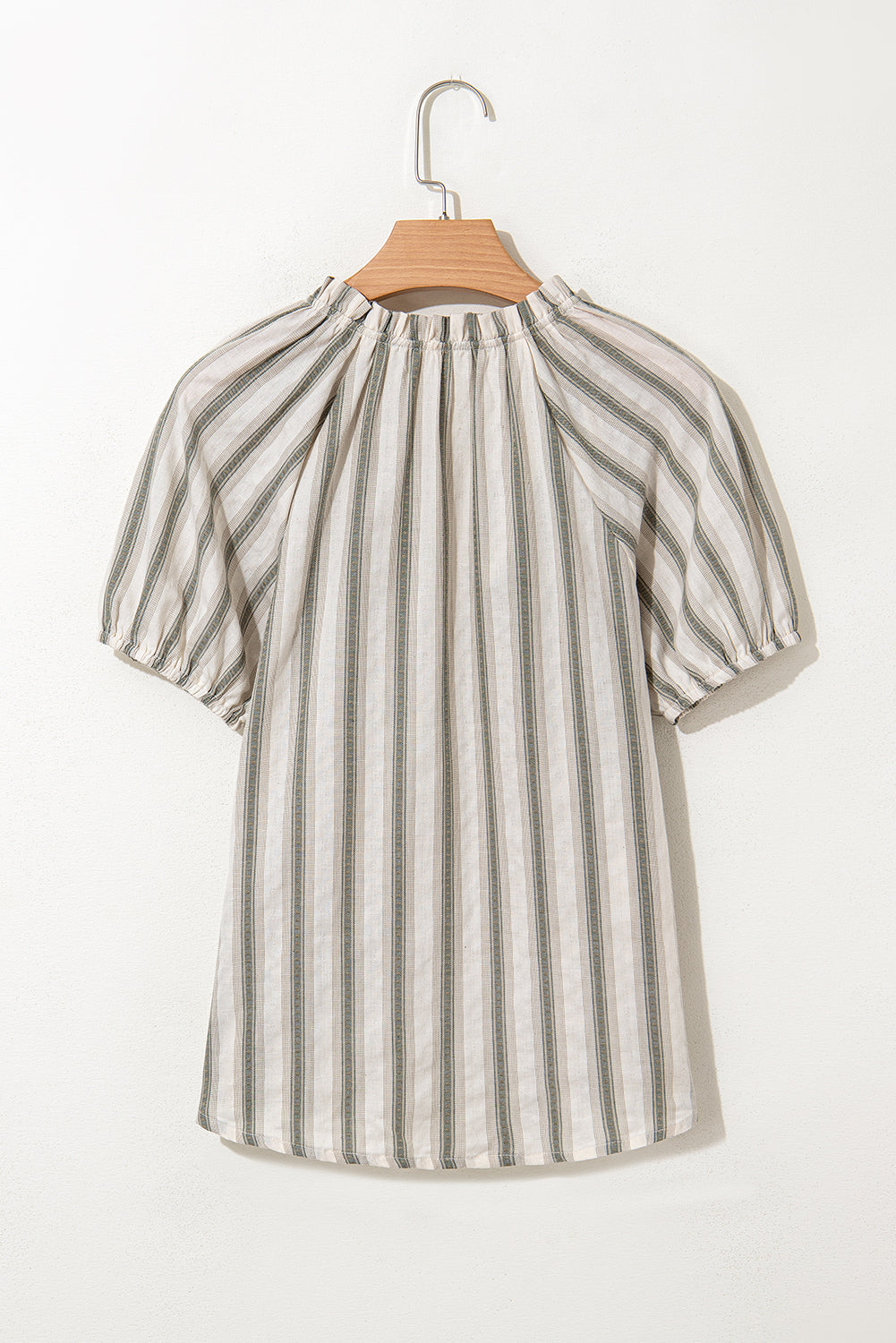 Striped Frilled Tie-Neck Short Sleeve Blouse | Cotton