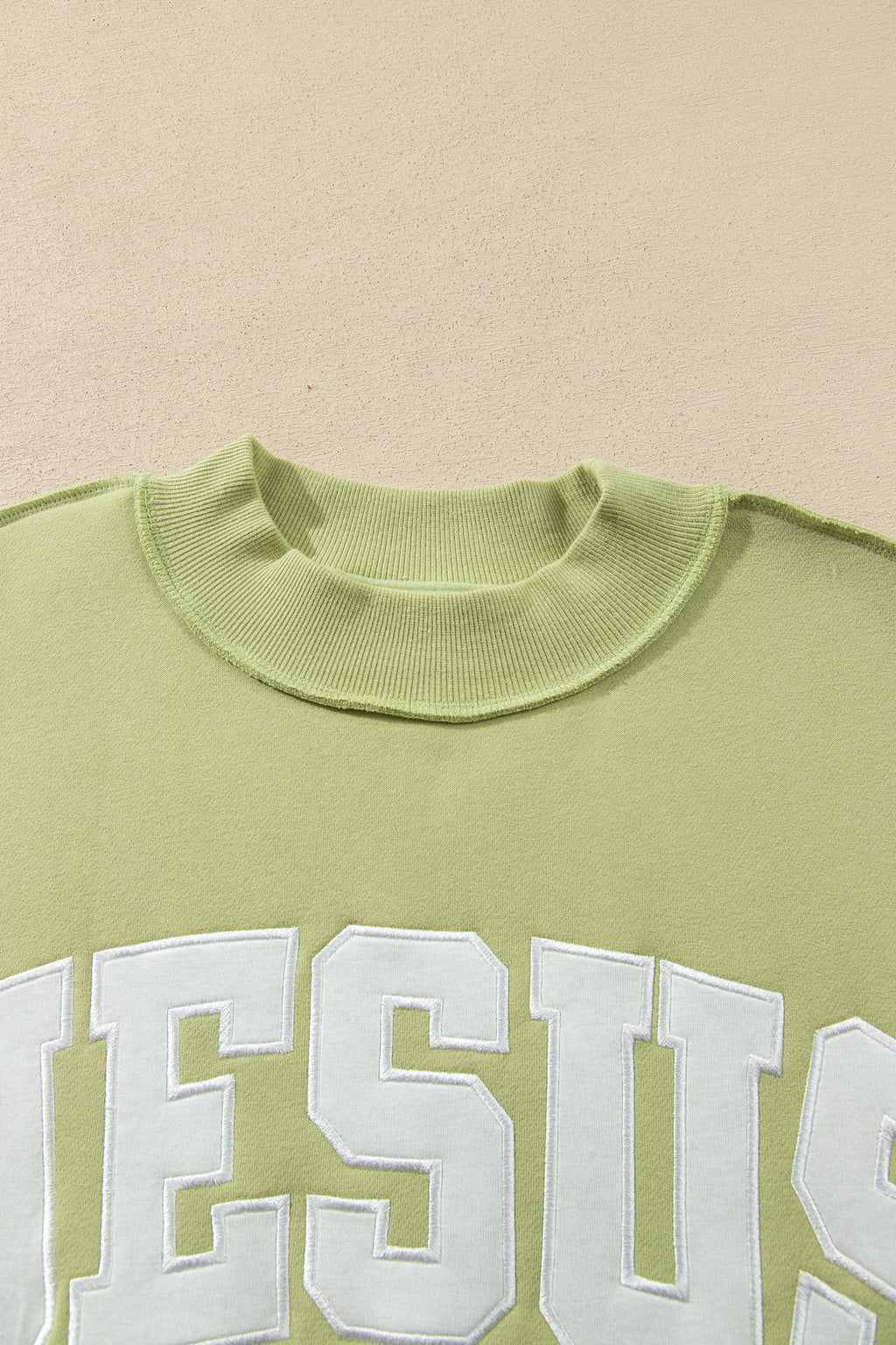 JESUS Letter Print Exposed Seam Mock Neck Sweatshirt