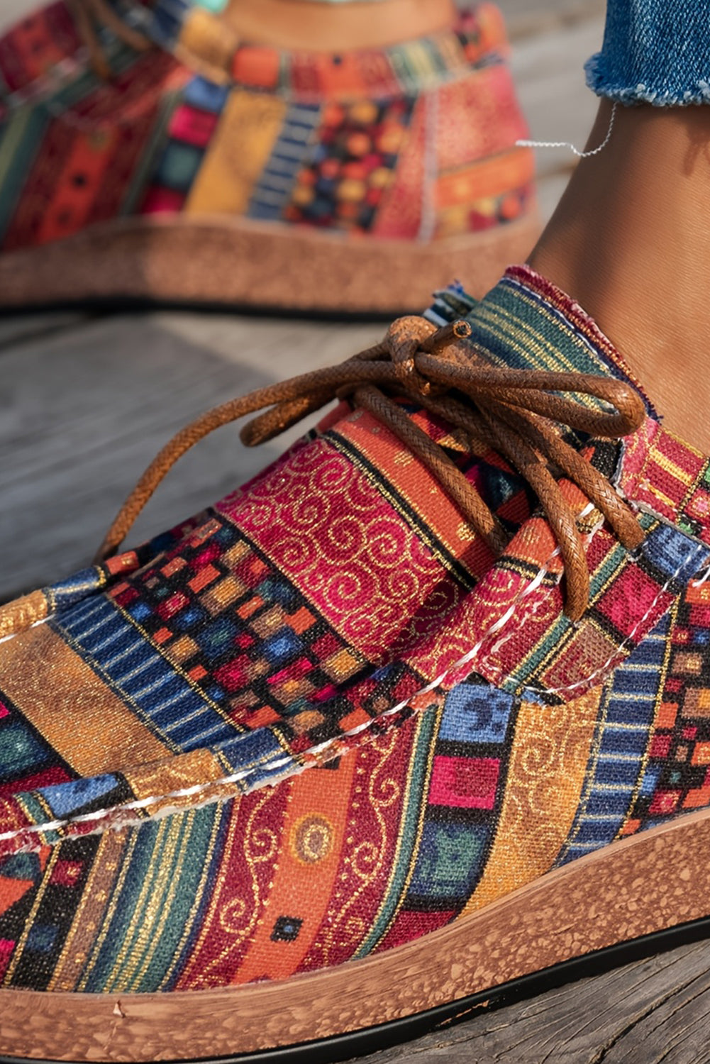 Racing Red Lightweight Boho Patchwork Lace Up Shoes