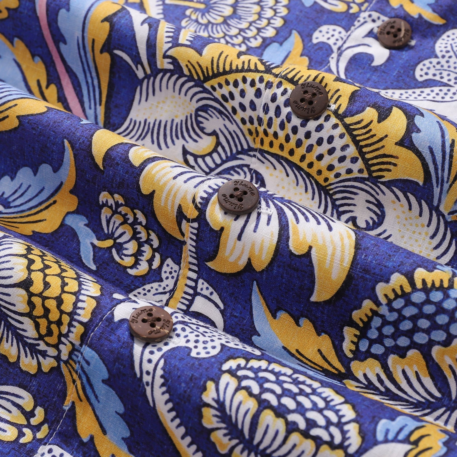 Azure Garden Print Hawaiian Shirt 100% Cotton Camp Collar