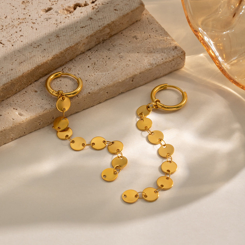 Small Disc Tassel Pendant Earrings For Women