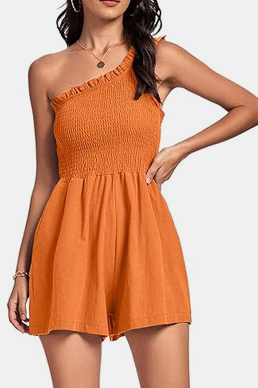 Smocked Single Shoulder Rayon Romper | Chic One-Piece
