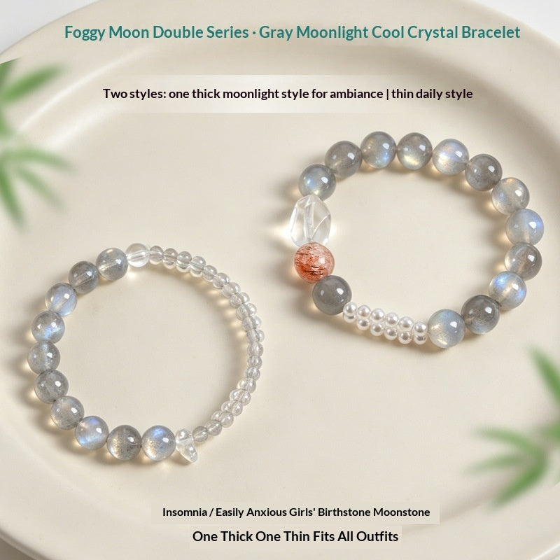 Natural Gray Moonstone Cool Misty-gray Beaded Bracelet