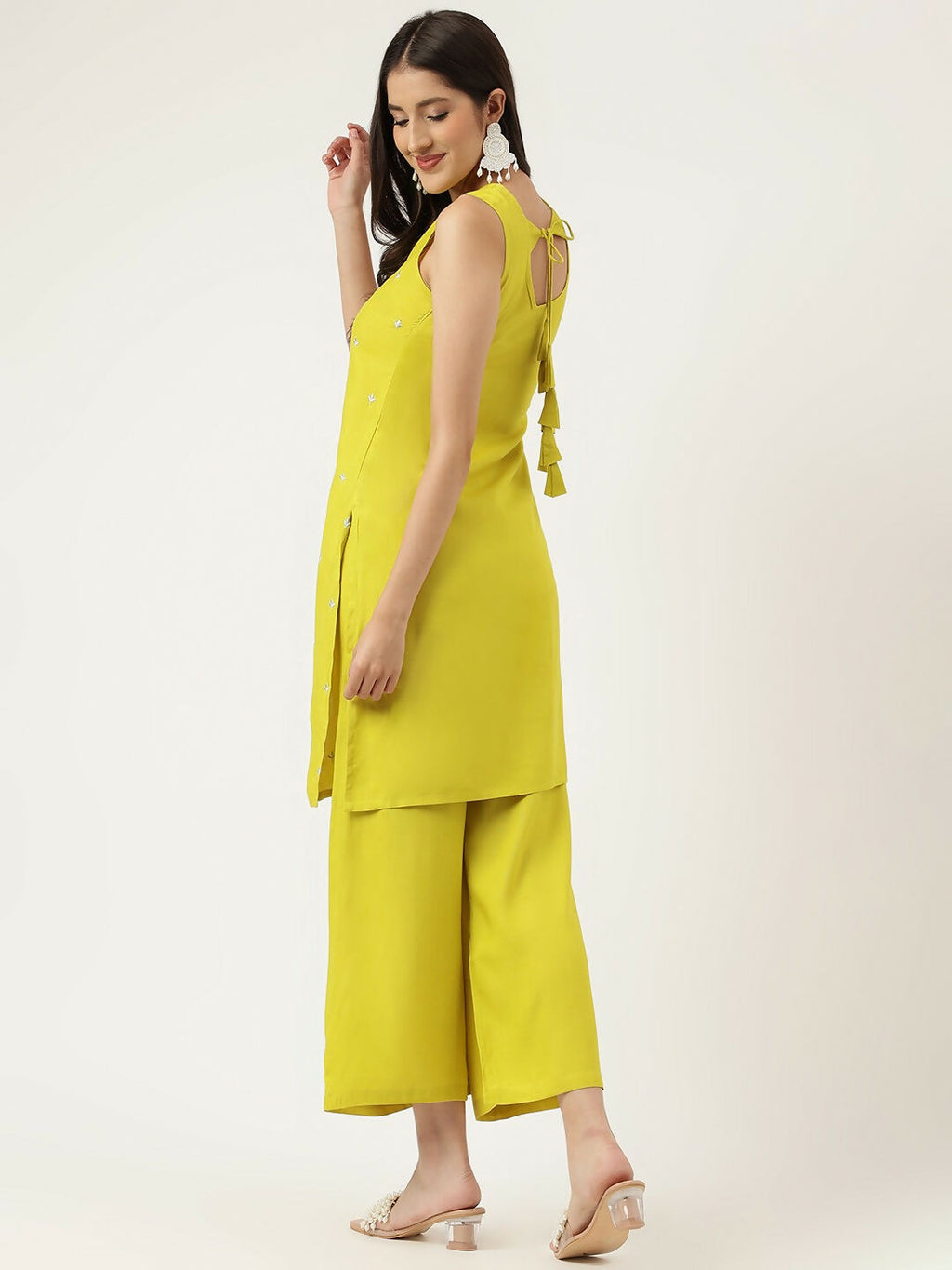 Mustard Rayon Embroidered Straight Kurta and Bottom Set