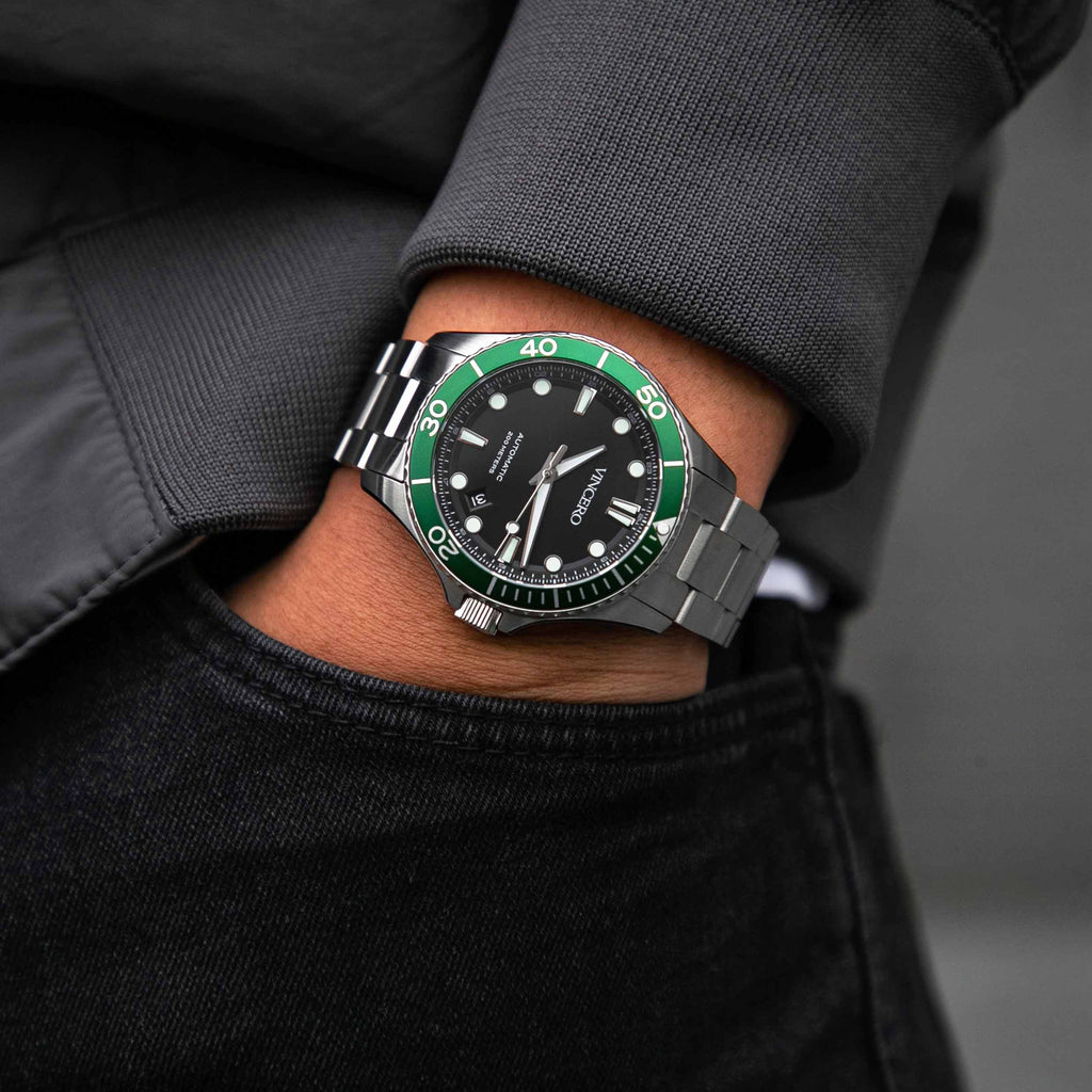 The Argo Automatic Dive Watch in Green and Silver